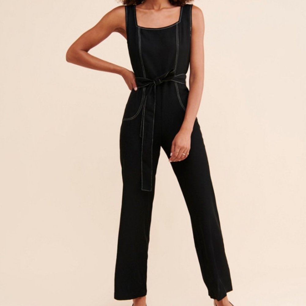 Stitched Jumpsuit, Current Air, Size Small, Black w/ White Stitching